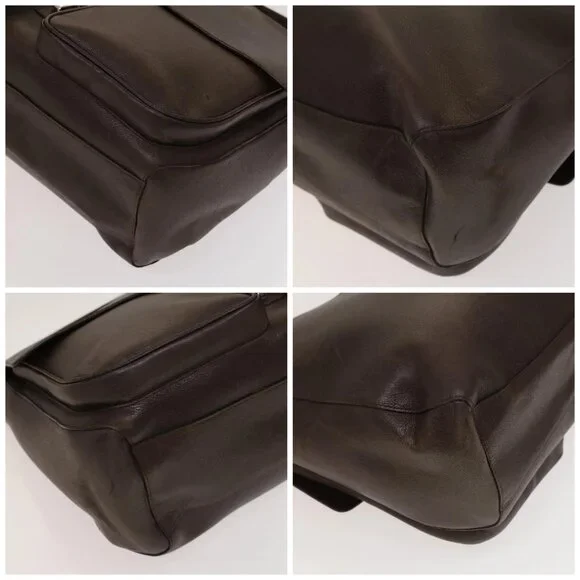 BVLGARI Shoulder Bag Leather Brown Silver Auth